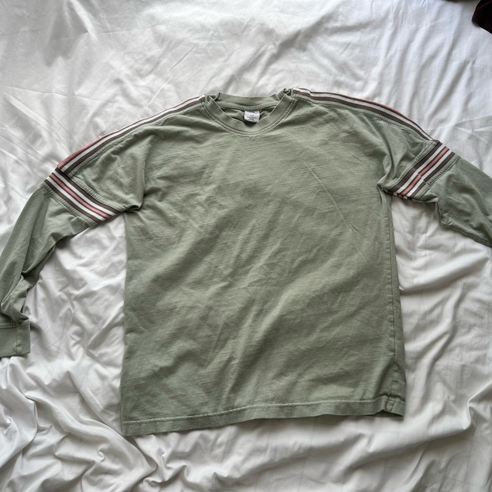 Urban Outfitters Mint Green Long Sleeve T-Shirt with lines down arms